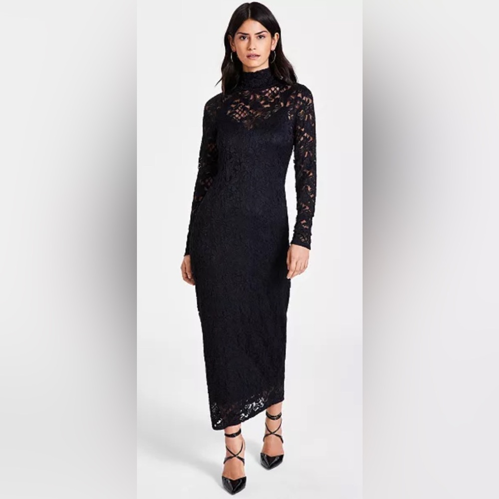 Bar III Black Lace Long Sleeve Sheath Dress